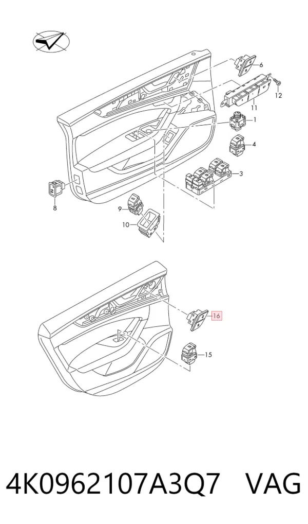 Кнопка блокировки дверей 4K0962107A3Q7 VAG