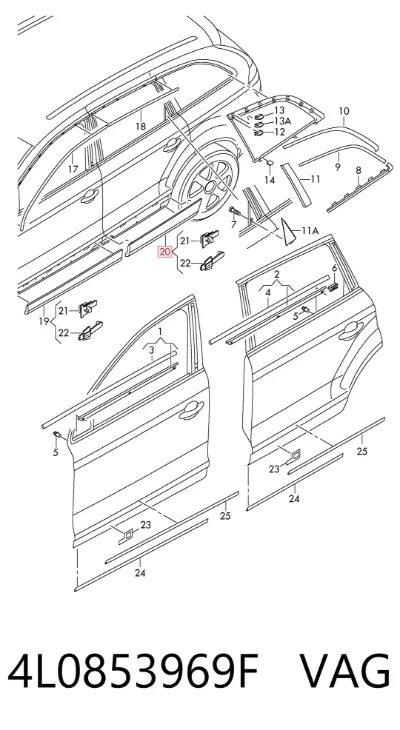 Молдинг двери задней левой нижний VAG 4L0853969F