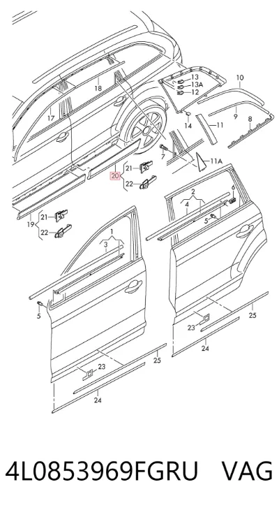 Молдинг двери задней левой нижний VAG 4L0853969FGRU
