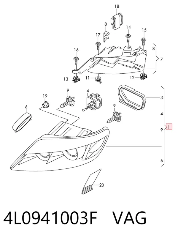 Левая фара 4L0941003F VAG