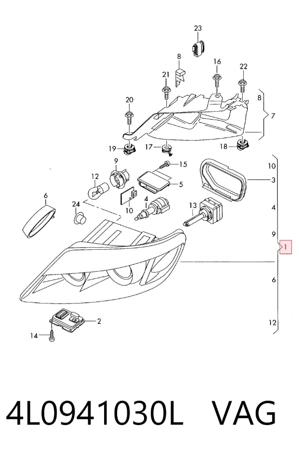 Левая фара 4L0941030L VAG