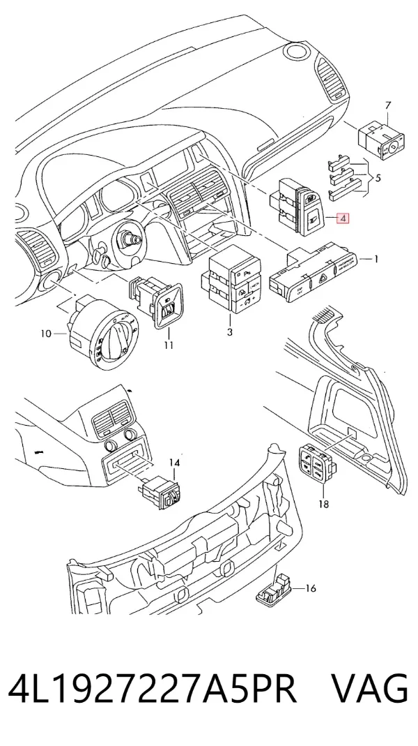 Кнопка салона привода крышки багажника (двери 3/5-й (ляды) 4L1927227A5PR VAG