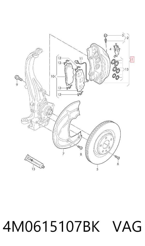 Суппорт тормозной передний левый 4M0615107BK VAG