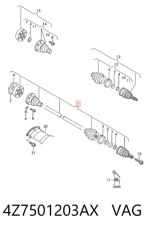 Задняя полуось 4Z7501203AX VAG