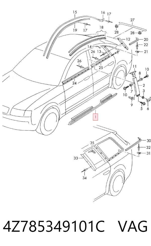 Накладка (молдинг) порога наружная левая 4Z785349101C VAG