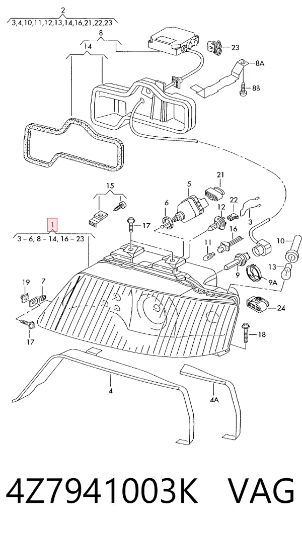 Левая фара 4Z7941003K VAG