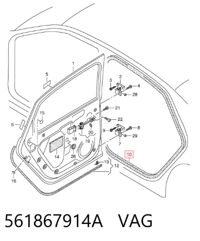 Уплотнитель двери задней правой (на кузове) VAG 561867914A