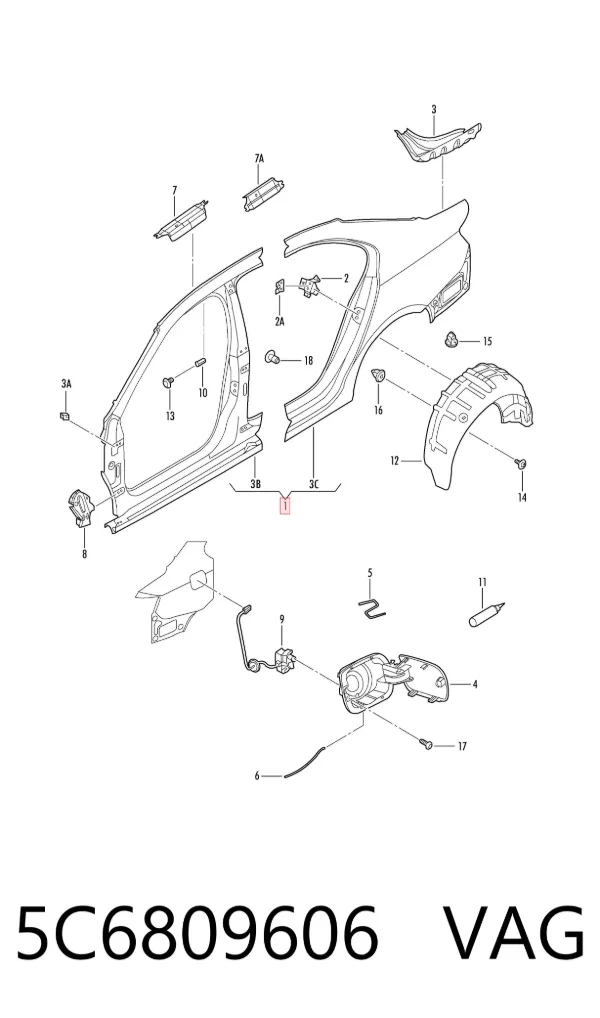 Боковина кузова правая 5C6809606 VAG