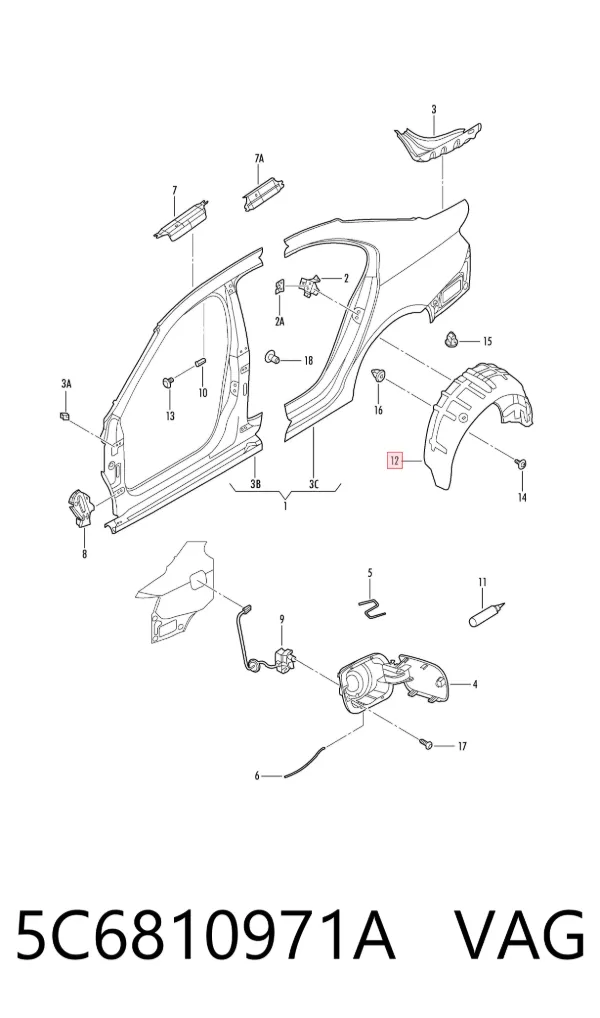 Подкрылок задний левый 5C6810971A VAG