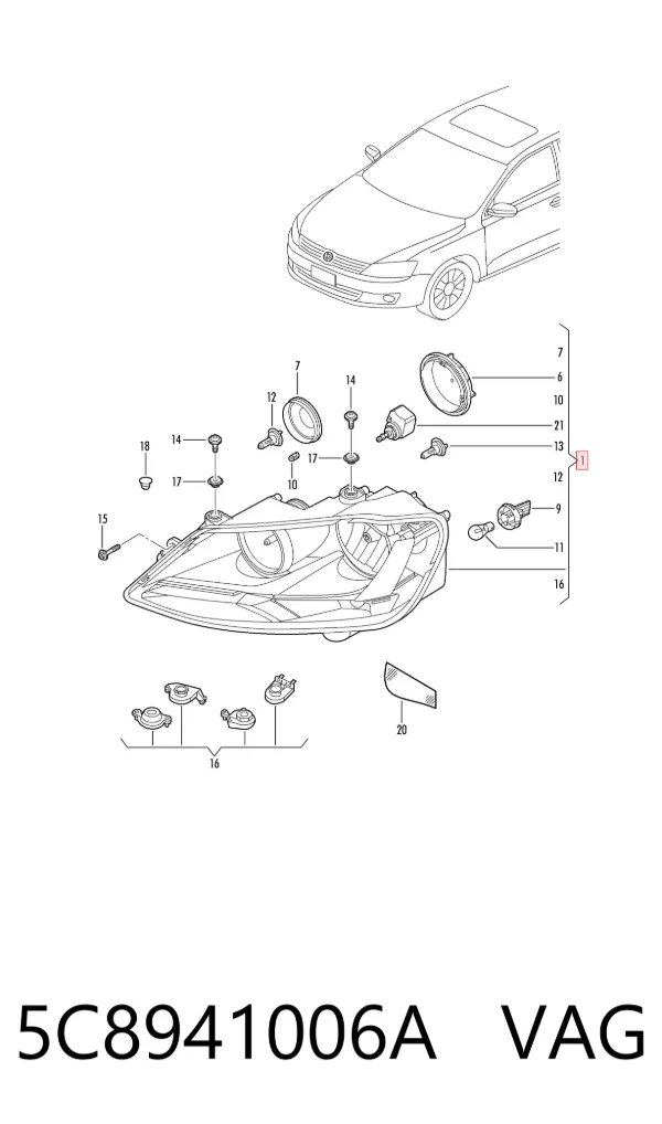 Правая фара 5C8941006A VAG