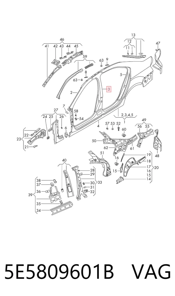 Стойка кузова центральная левая 5E5809601B VAG