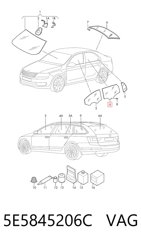 Стекло двери задней правой 5E5845206C VAG