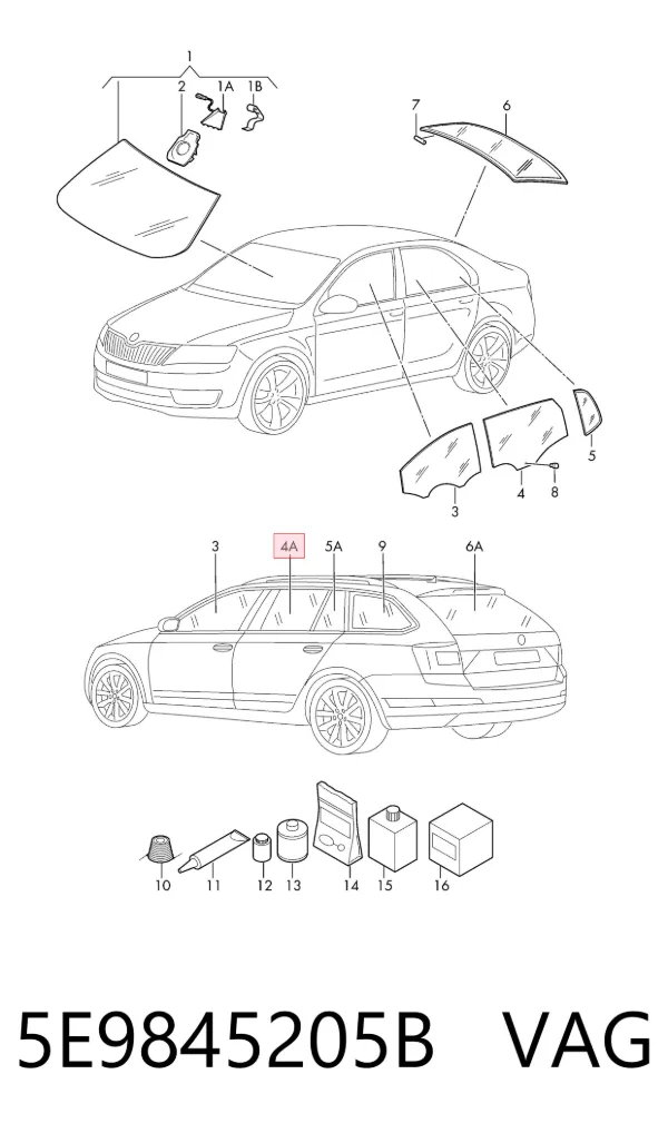 Стекло двери задней левой 5E9845205B VAG