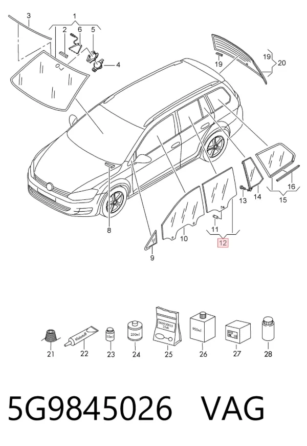 Стекло двери задней правой 5G9845026 VAG