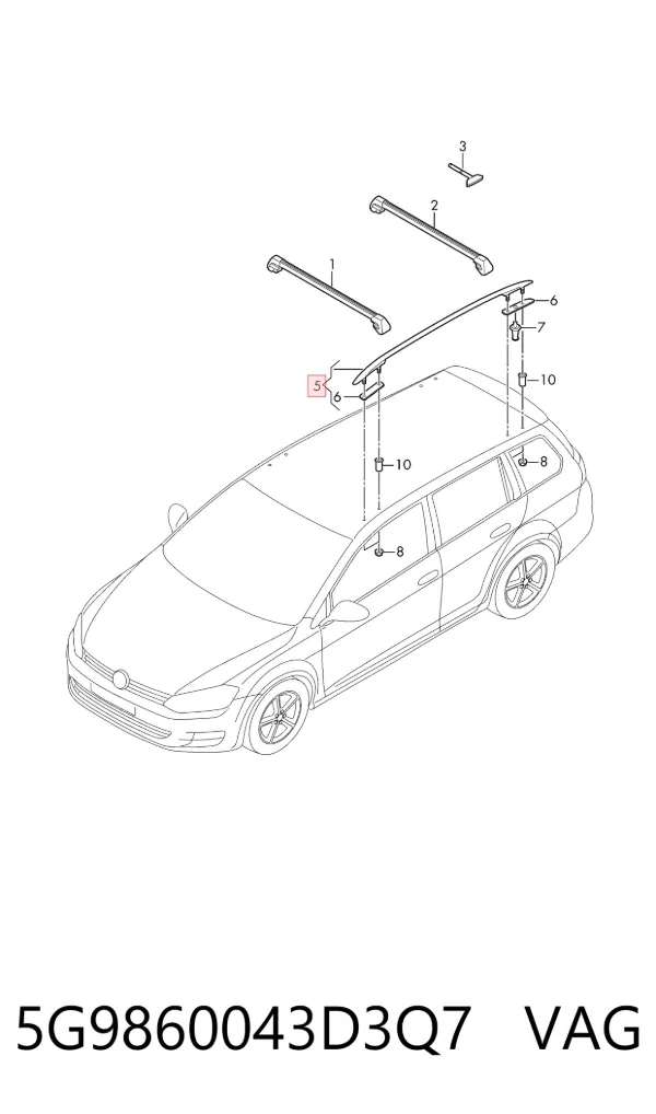 Рейлинг крыши левый 5G9860043D3Q7 VAG
