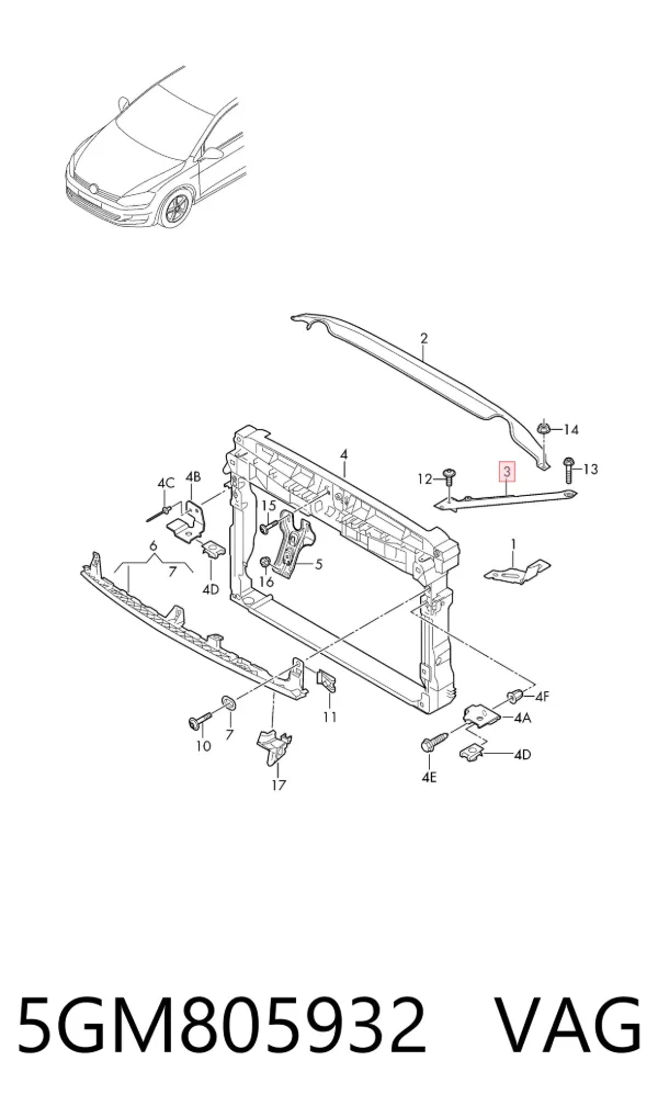 Кронштейн суппорта радиатора верхний 5GM805932 VAG