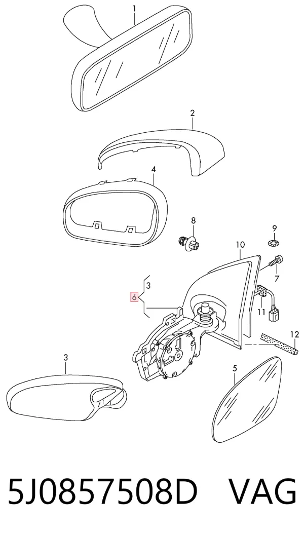 Правое зеркало 5J0857508D VAG