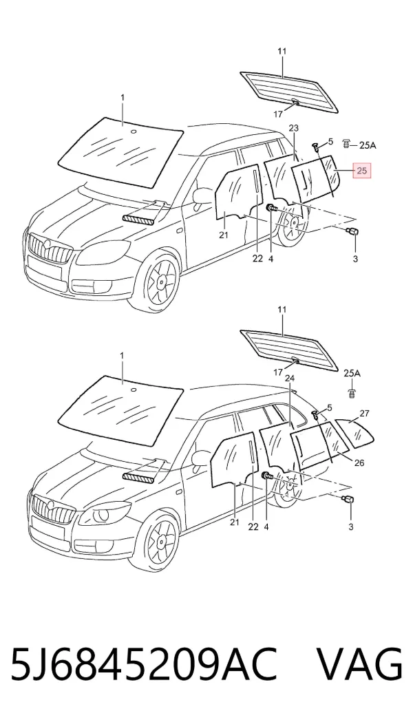 Стекло-форточка двери задней левой 5J6845209AC VAG