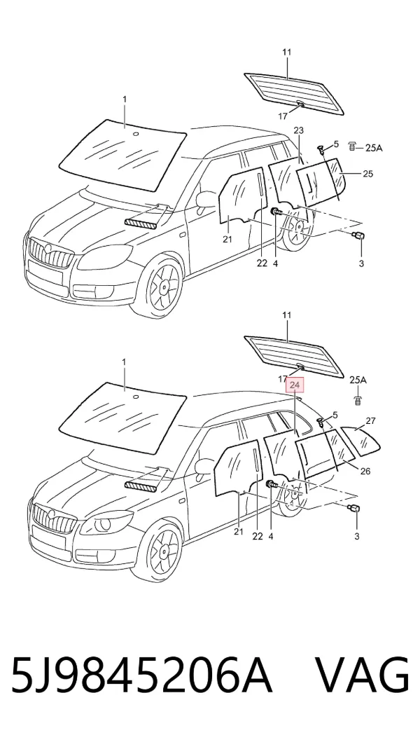Стекло двери задней правой 5J9845206A VAG