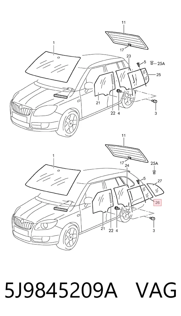 Стекло-форточка двери задней левой 5J9845209A VAG