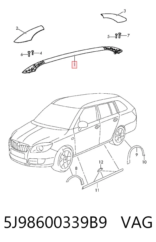 Рейлинг крыши левый 5J98600339B9 VAG