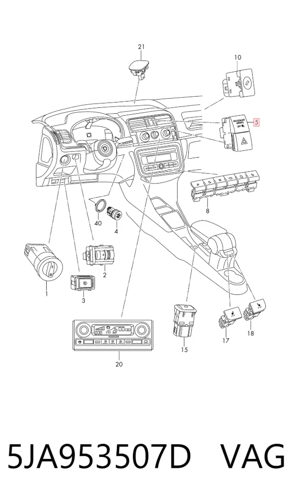 Кнопка аварийки Skoda Rapid NH3, NK3, NK6