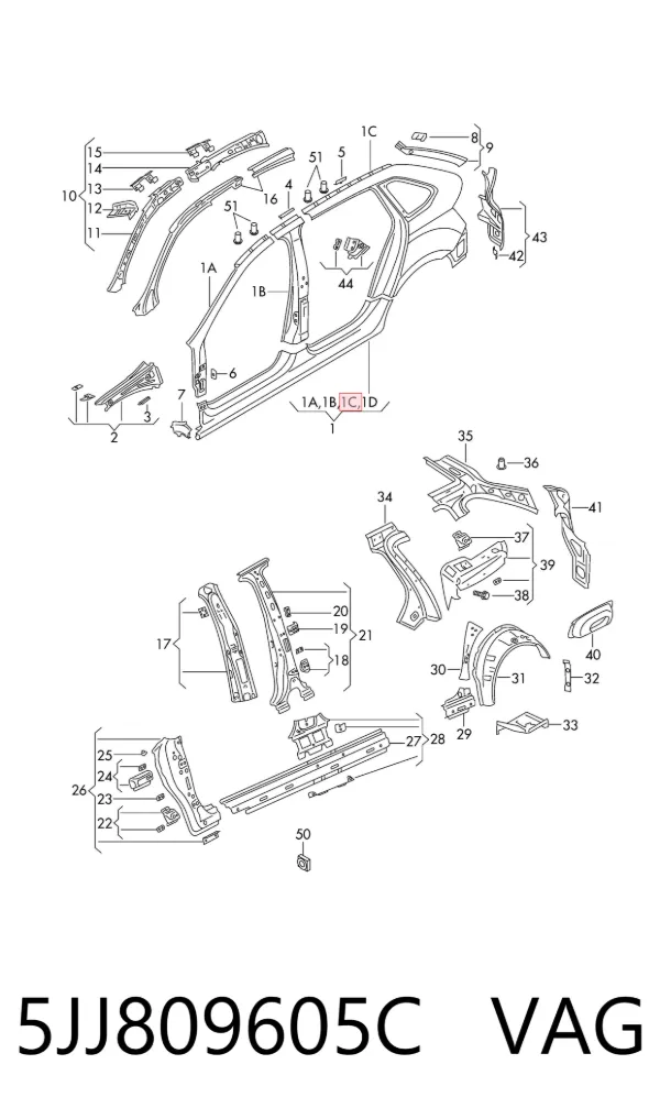 Крыло заднее левое 5JJ809605C VAG