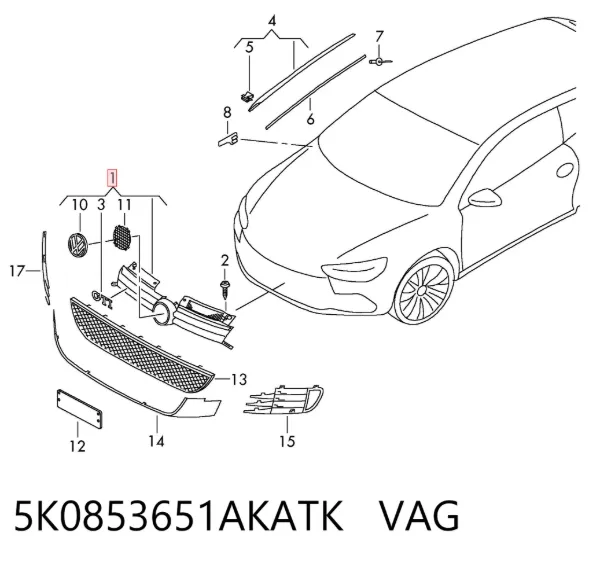 Решетка радиатора 5K0853651AKATK VAG