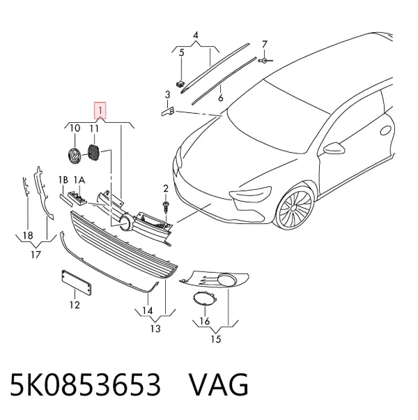 Решетка радиатора 5K0853653 VAG