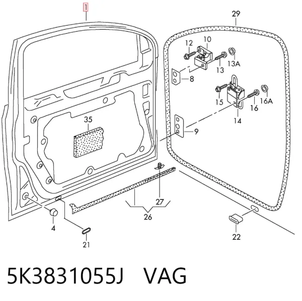 Дверь передняя левая 5K3831055J VAG