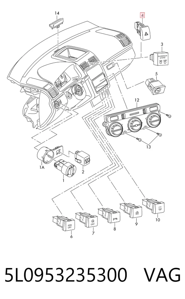 Кнопка аварийки 5L0953235300 VAG