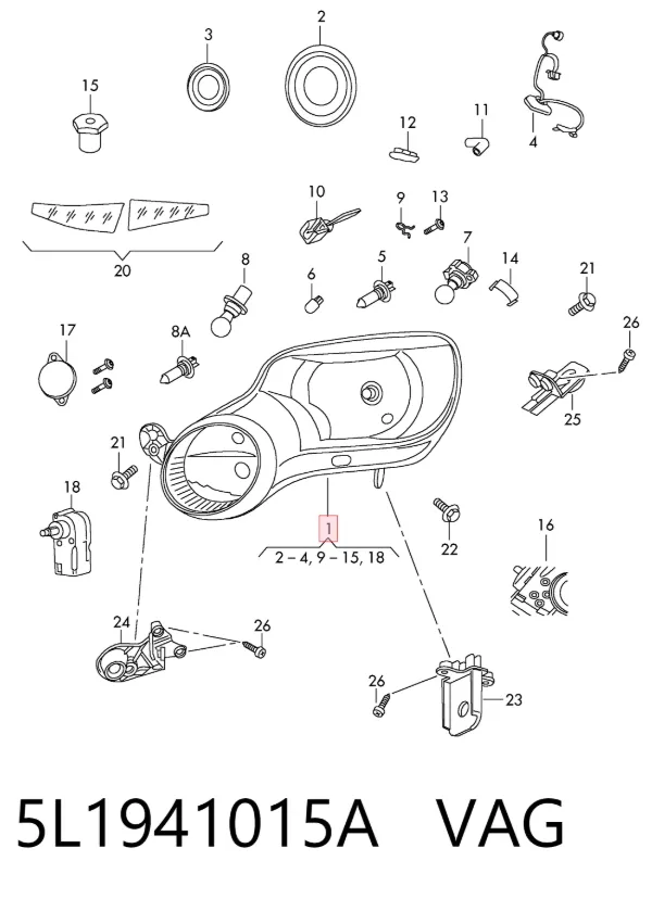 Левая фара 5L1941015A VAG