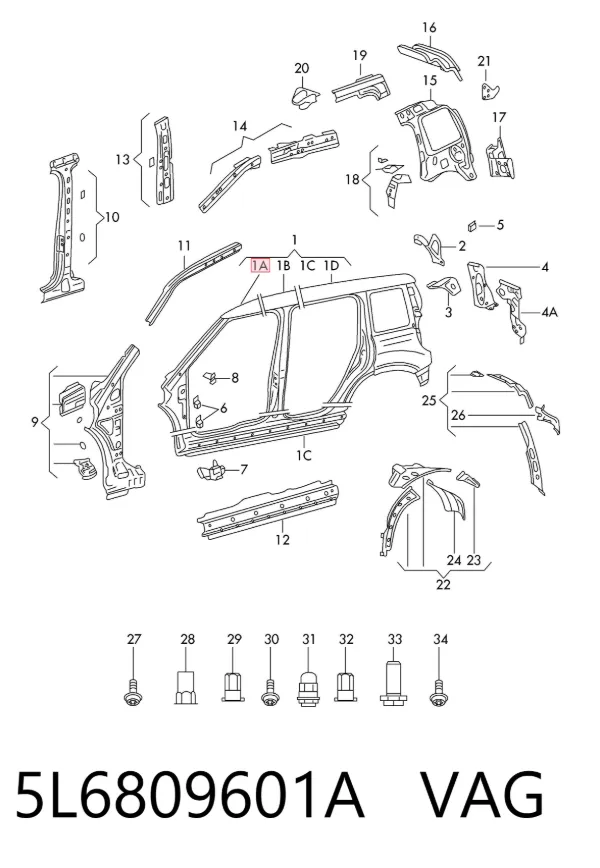 Стойка кузова передняя левая 5L6809601A VAG