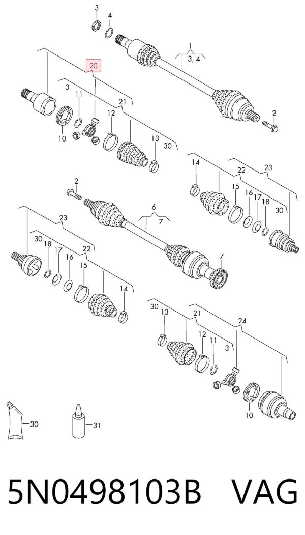 Шрус внутренний левый 5N0498103B VAG