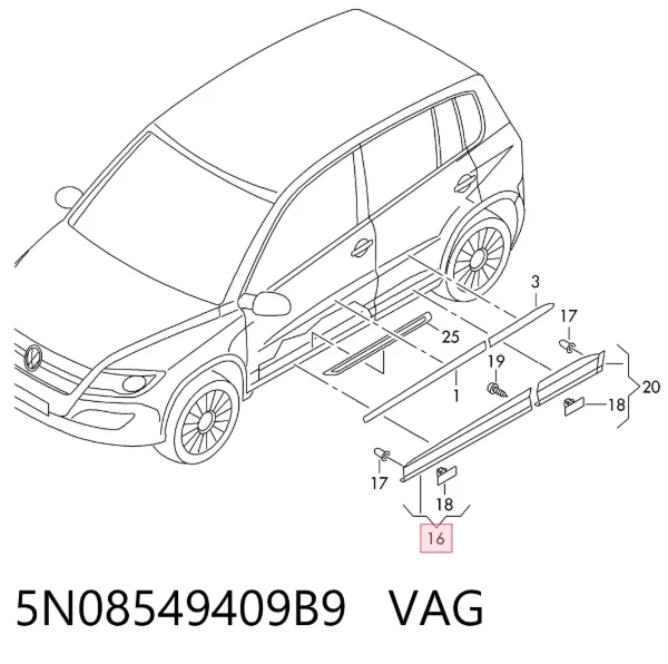 Молдинг двери передней правой 5N08549409B9 VAG