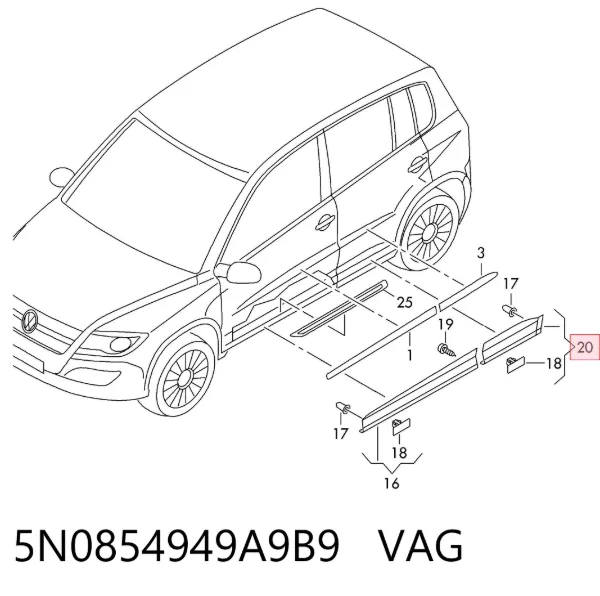 Накладка двери задней левой 5N0854949A9B9 VAG