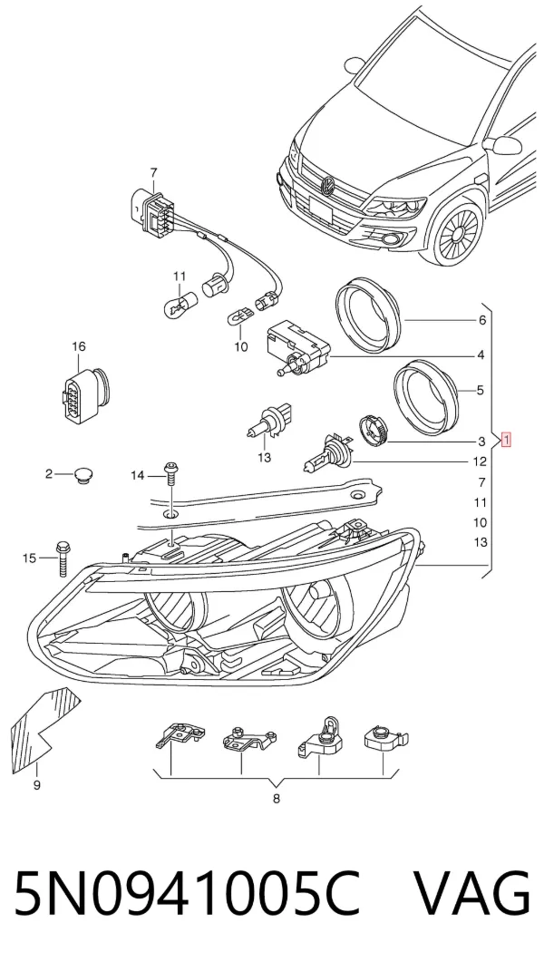 Левая фара 5N0941005C VAG