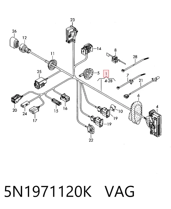 Жгут проводов передней двери 5N1971120K VAG
