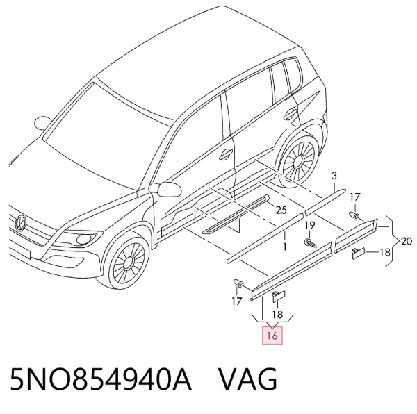 Молдинг двери передней правой 5NO854940A VAG