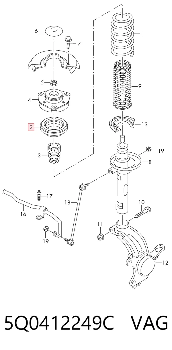 Опорный подшипник амортизатора 5Q0412249C VAG