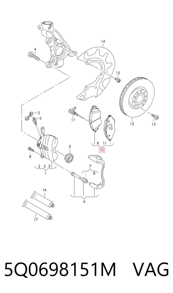 Передние тормозные колодки 5Q0698151M VAG