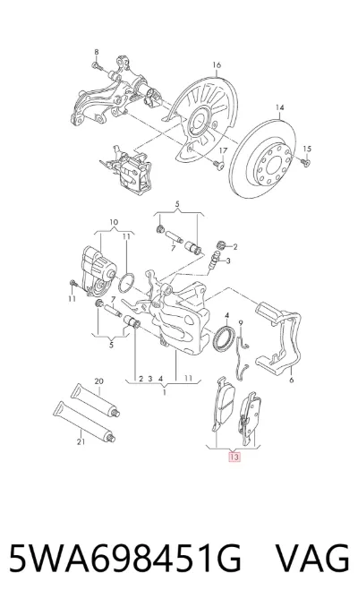 Колодки тормозные задние дисковые VAG 5WA698451G