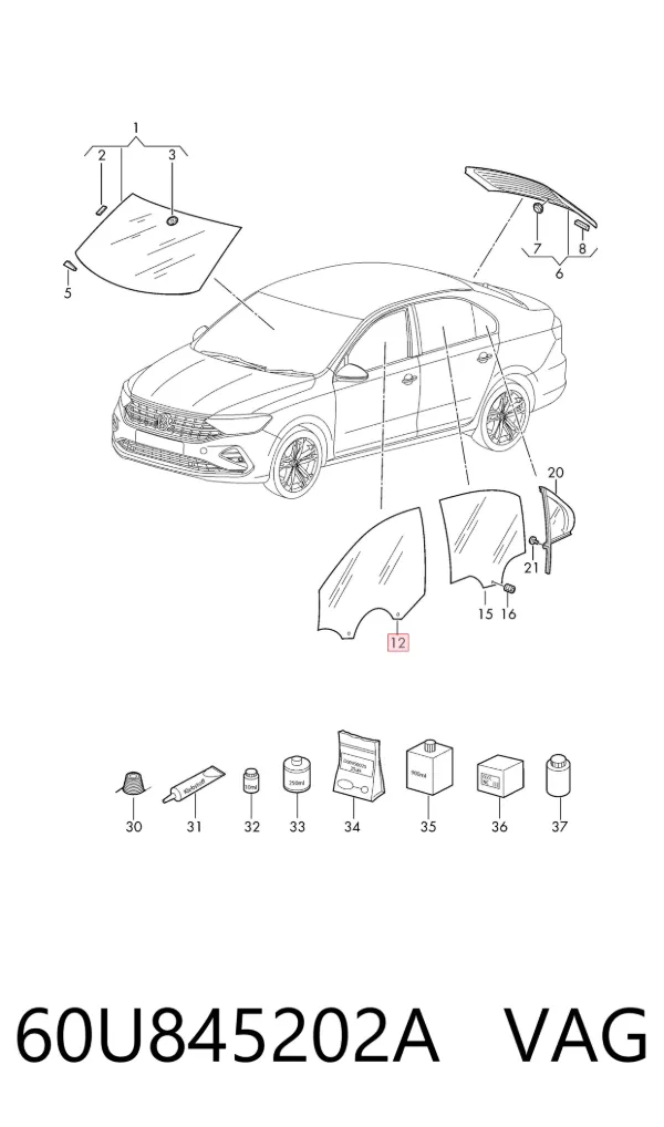 Стекло двери передней правой 60U845202A VAG