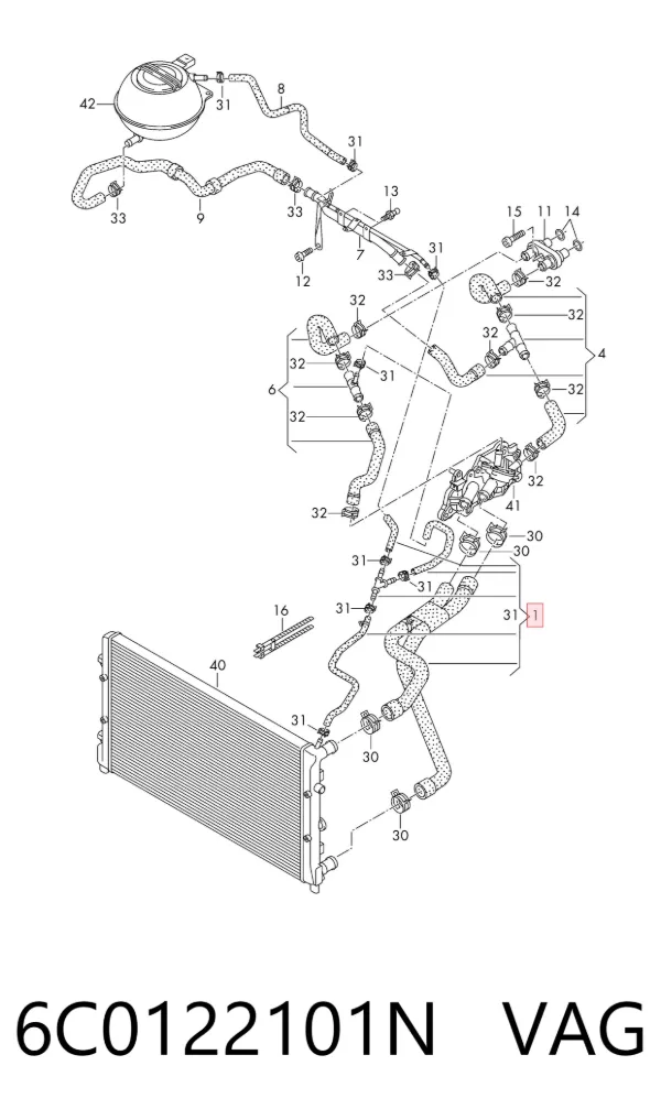Патрубок радиатора 6C0122101N VAG