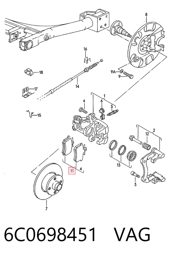 Задние тормозные колодки 6C0698451 VAG