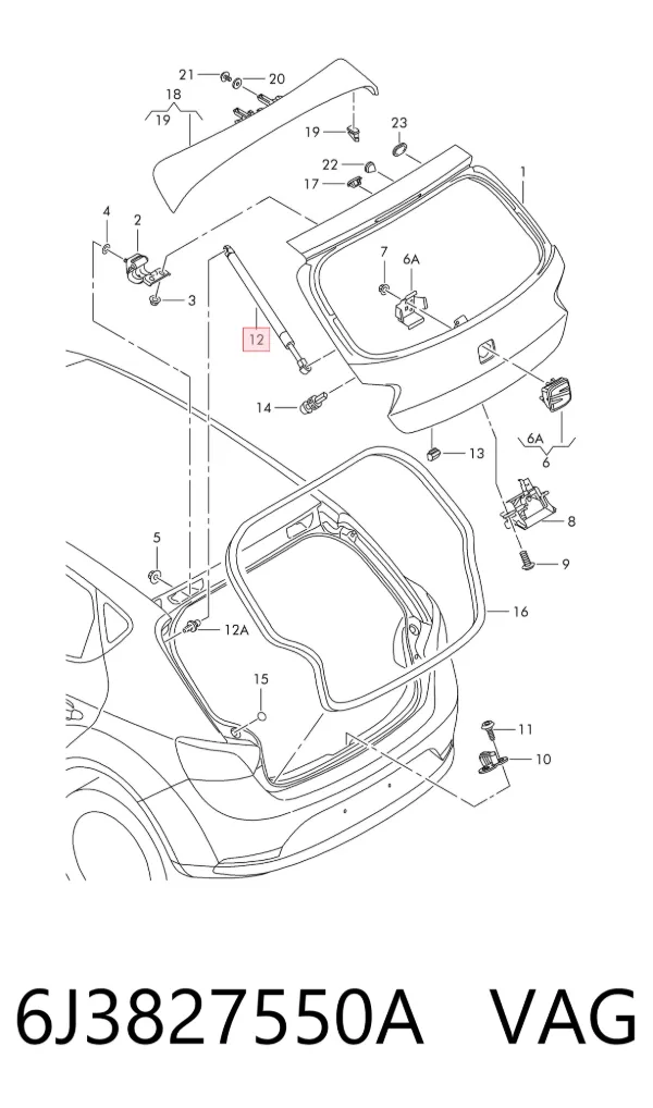 Амортизатор багажника 6J3827550A VAG