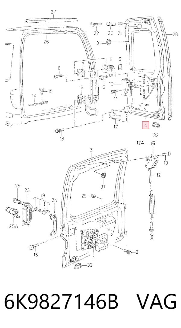Дверь фургона задняя распашная правая 6K9827146B VAG