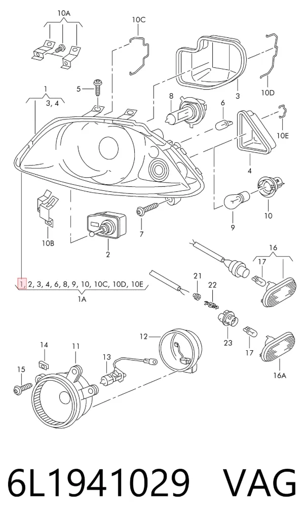 Левая фара 6L1941029 VAG
