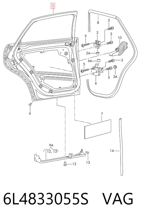 Дверь задняя левая 6L4833055S VAG