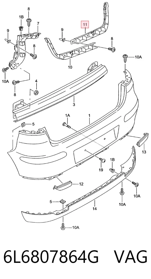 Кронштейн бампера заднего правый 6L6807864G VAG